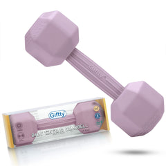 Giftty baby dumbbell pink closeup showing safe silicone texture for teething.