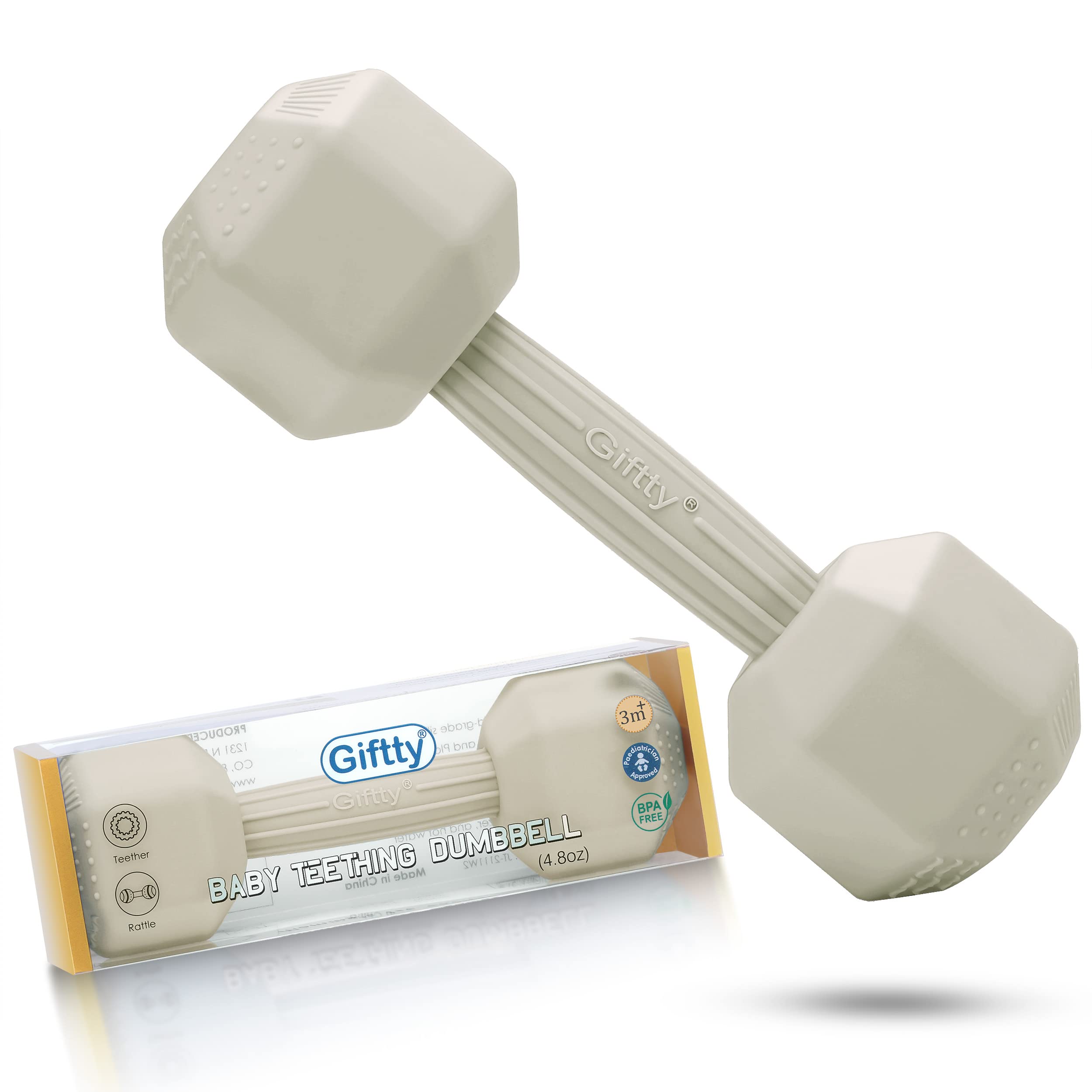 Giftty Baby Dumbbell Toy featuring silicone grip for teething