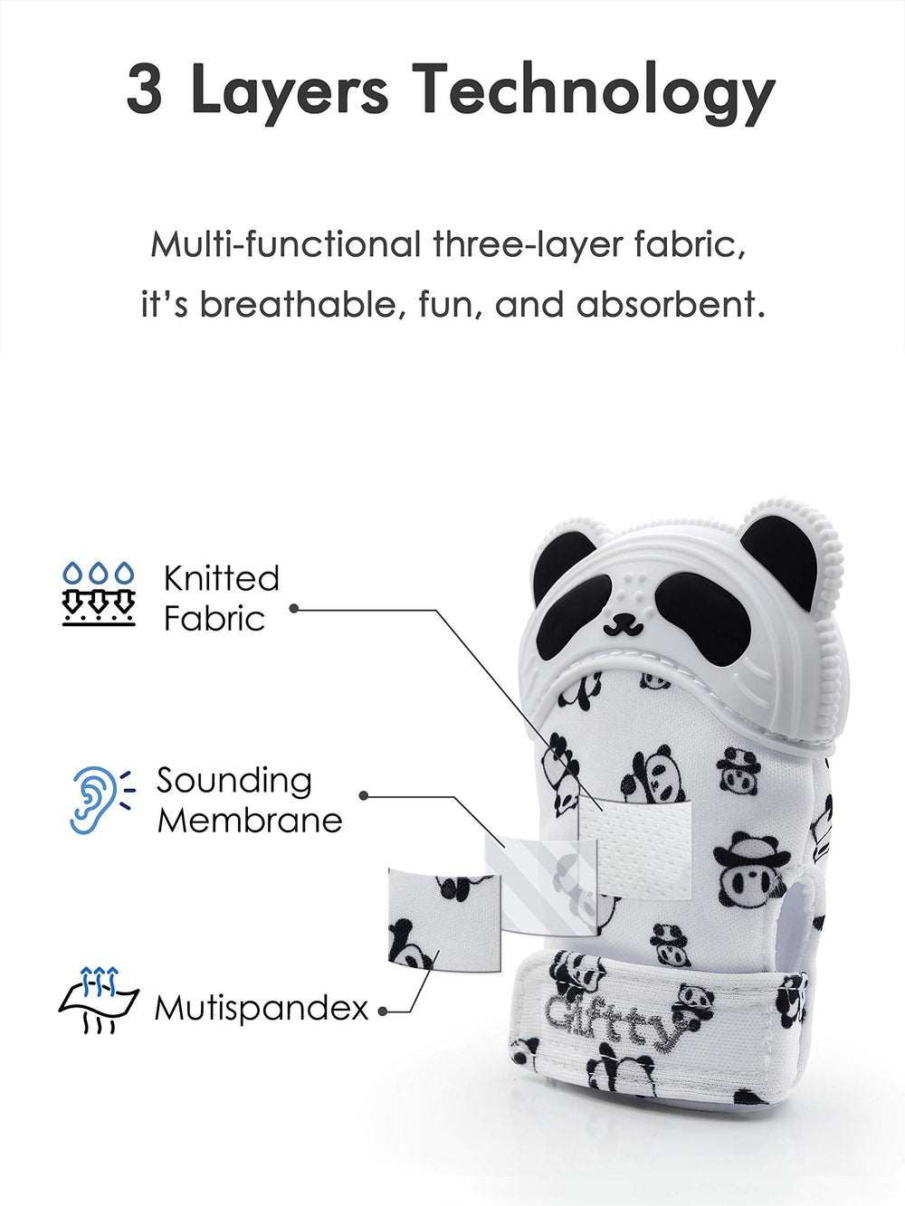 Giftty panda mitten crinkle sound invites playful exploration.