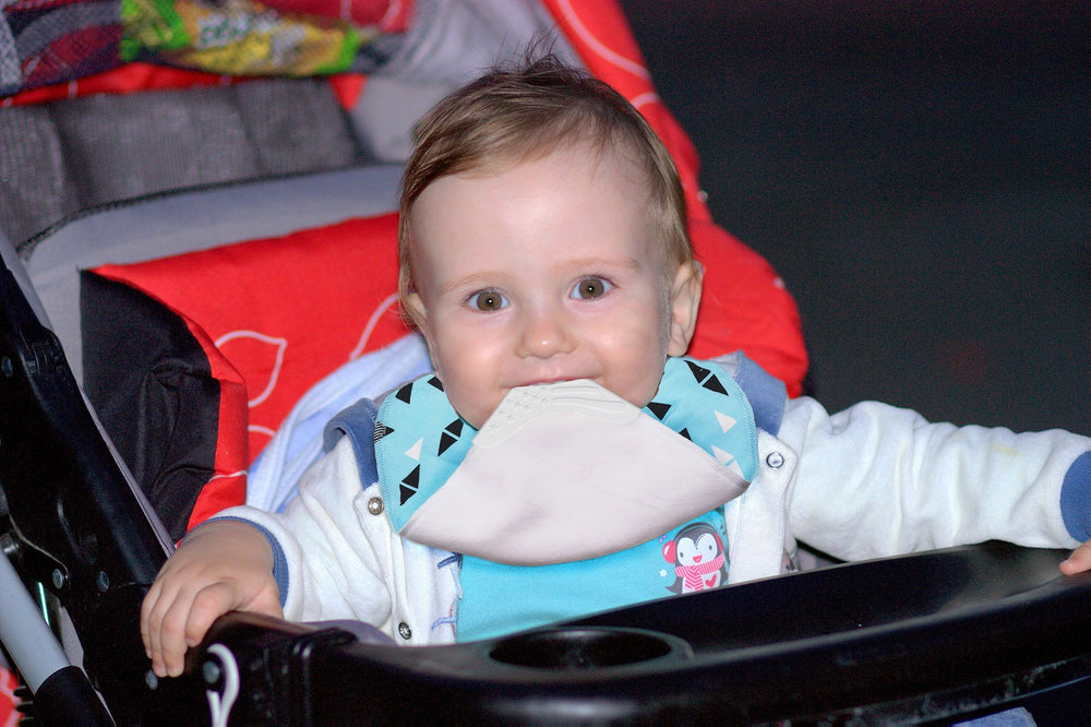 Giftty teething bib cleaning care showing rinse and machine wash guidance.