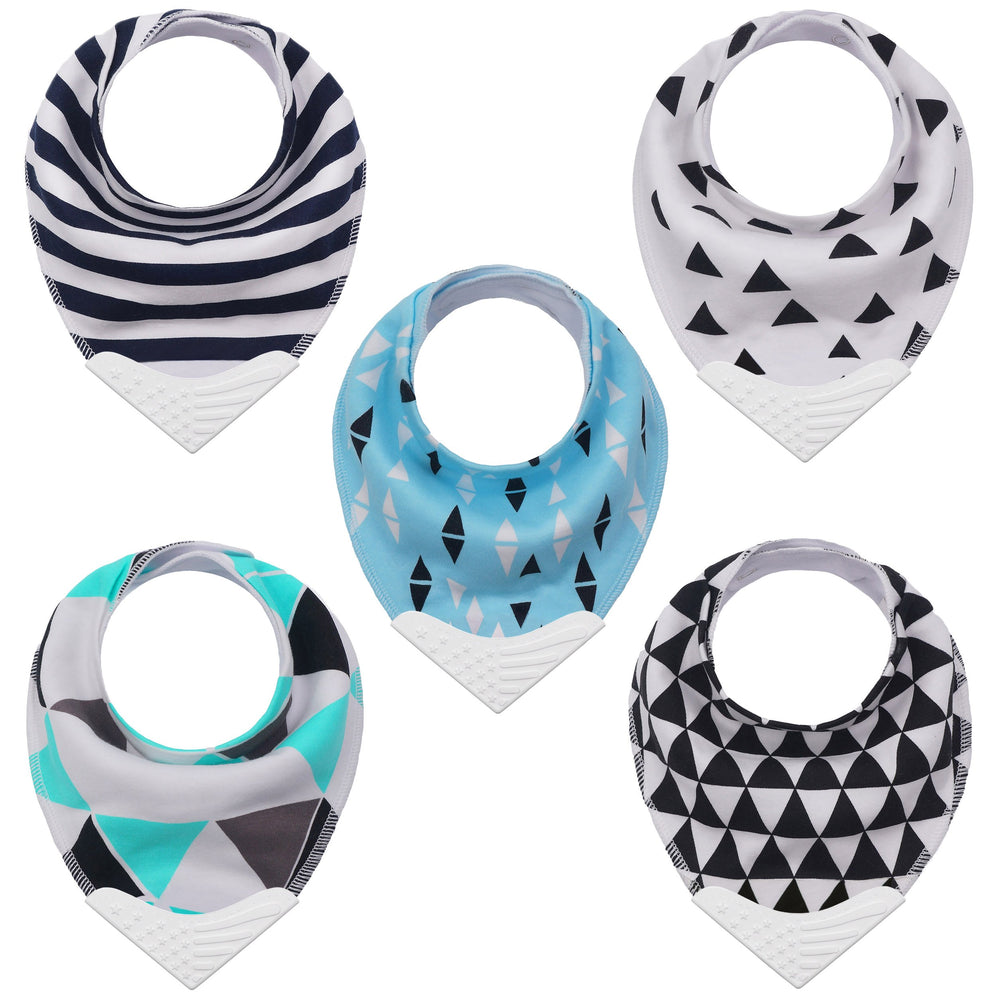 Giftty teething bib pack with silicone teether keeps messes tidy during meals.