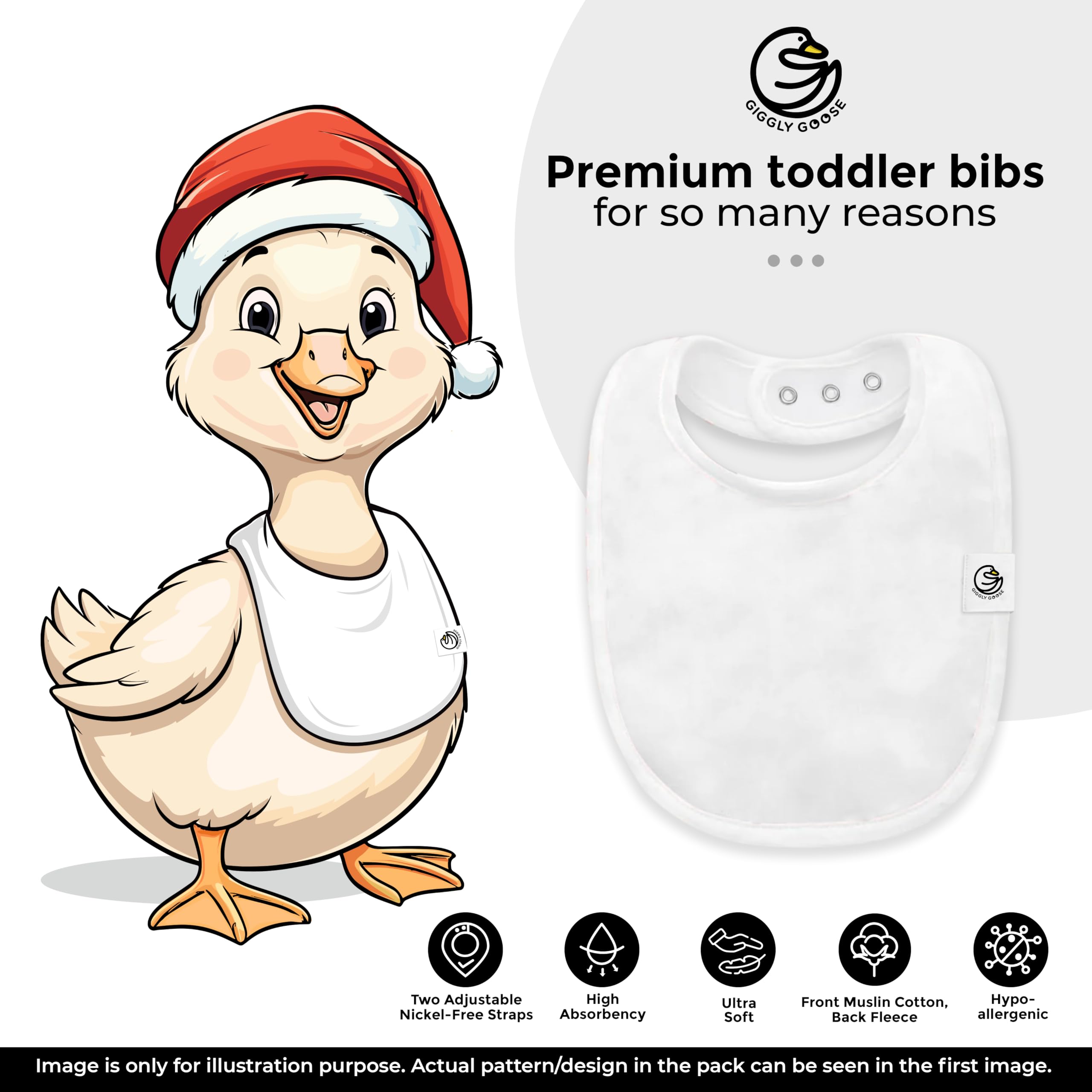 Giggly Goose absorbent bib with fleece backing to stay dry.