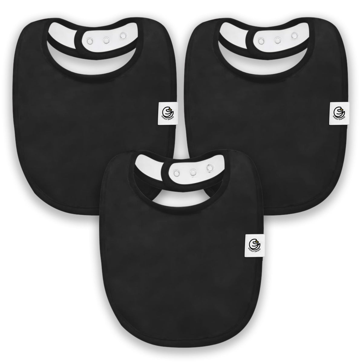 Giggly Goose 3-pack bibs on package showing convenient mealtime solution.