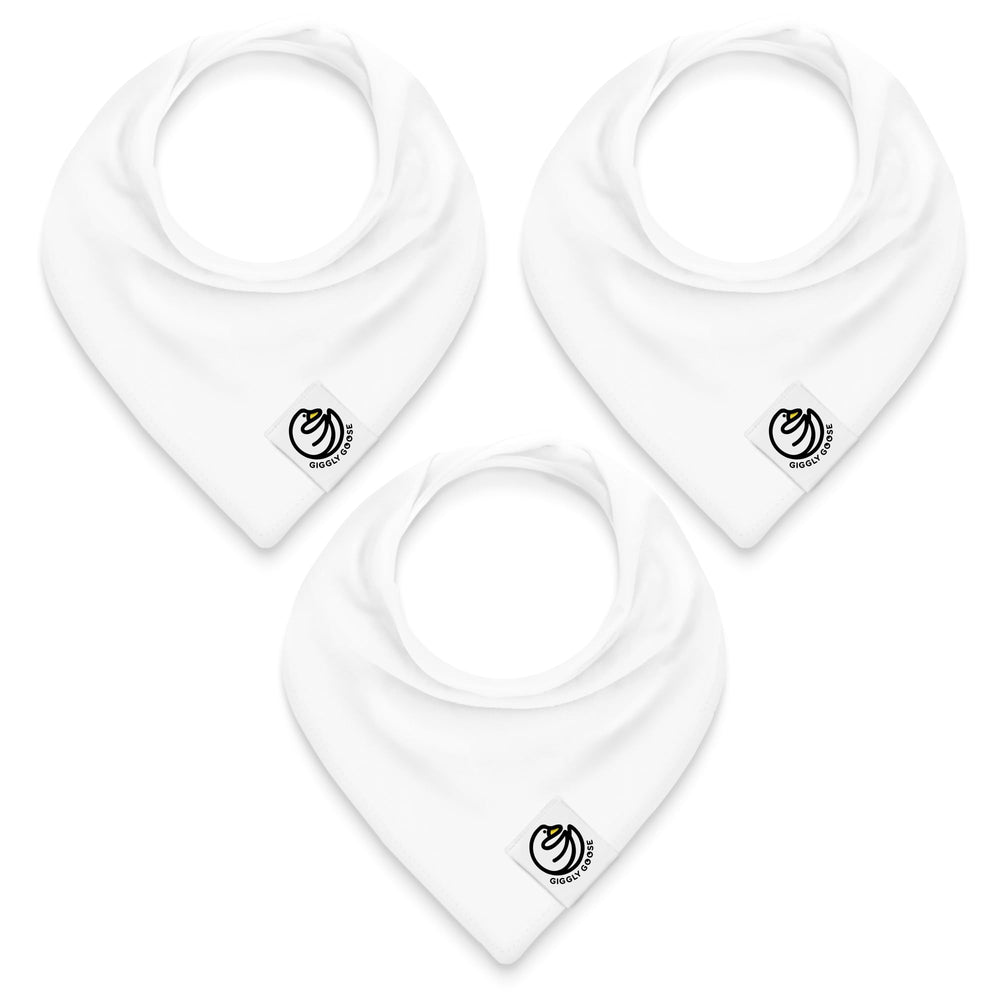 Giggly Goose bandana bib with soft cotton front for gentle skin comfort.