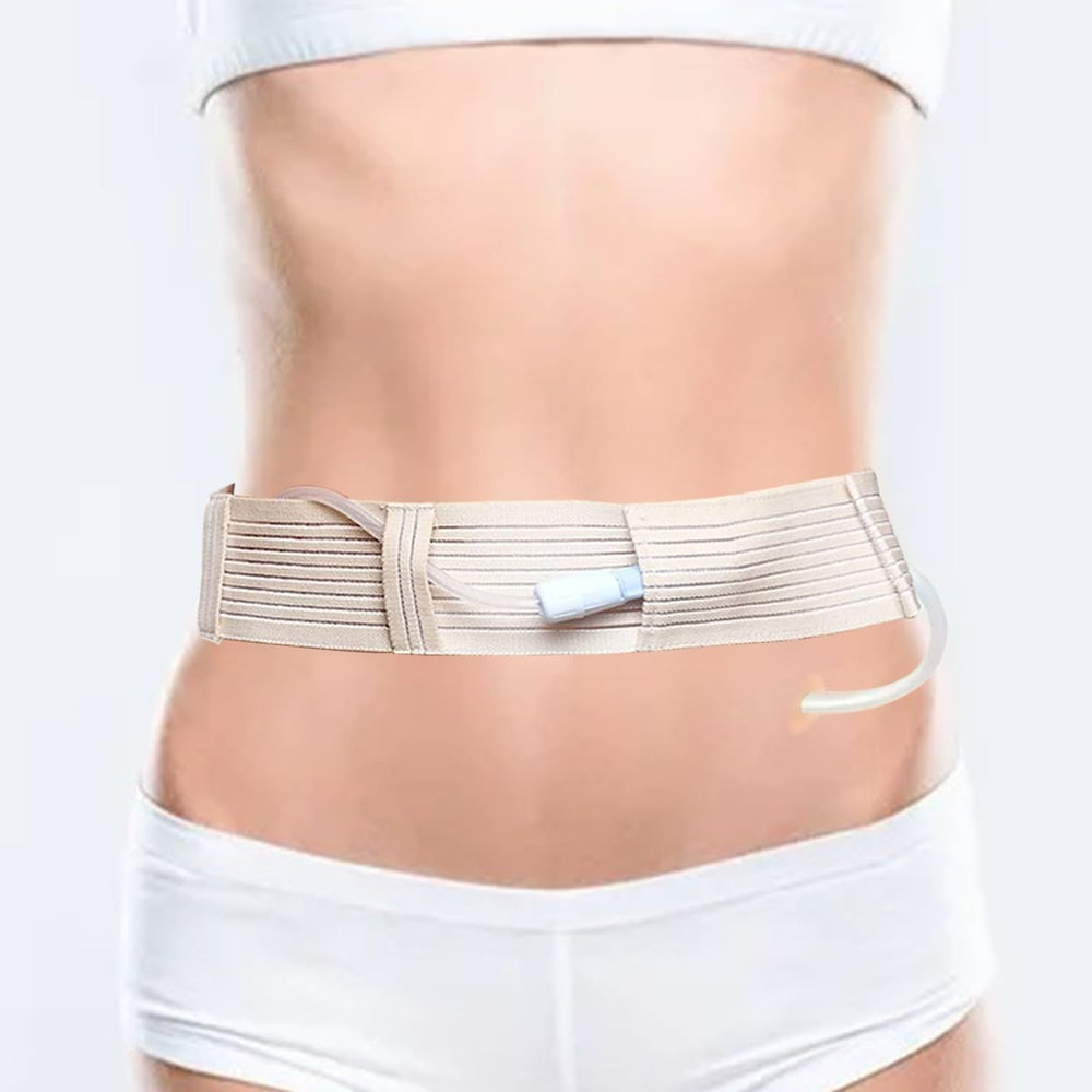 Giiiiump PD Belt worn by model for discreet catheter placement and daily comfort.