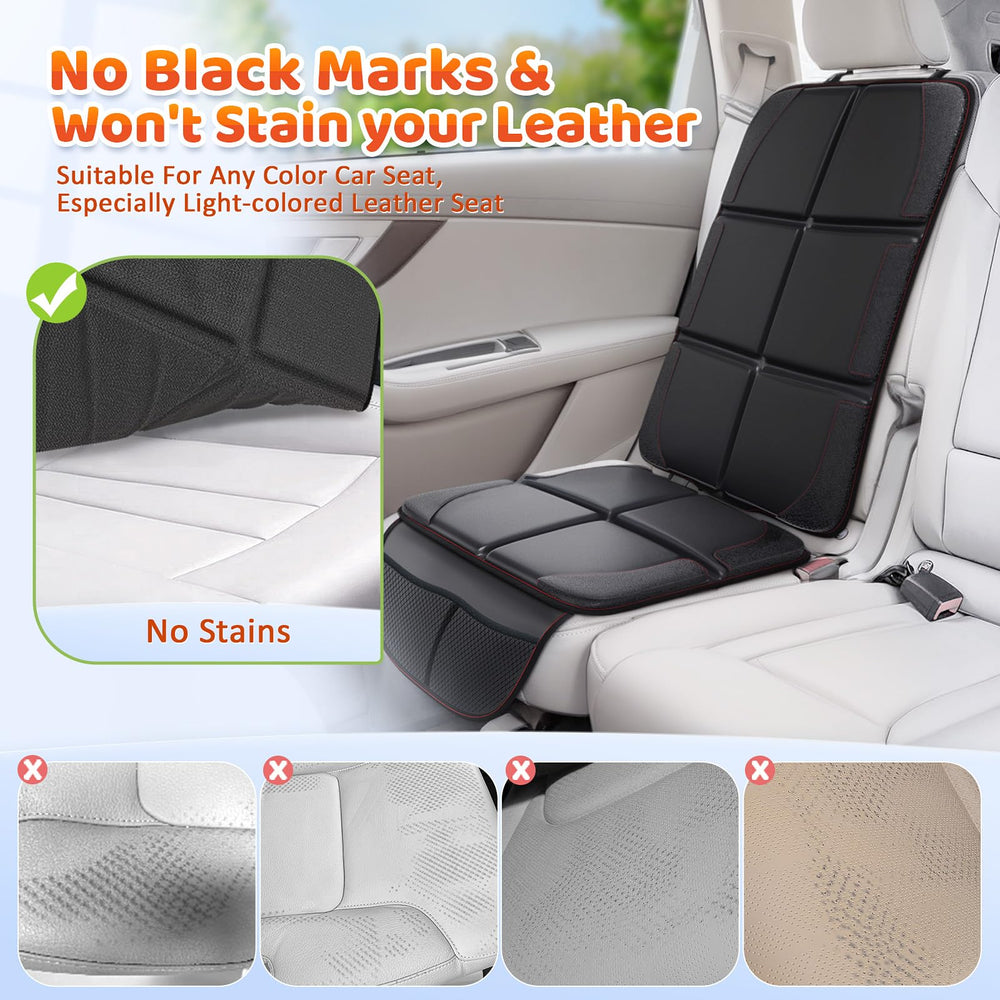 Gimars car seat protector with mesh pockets for toys and wipes.