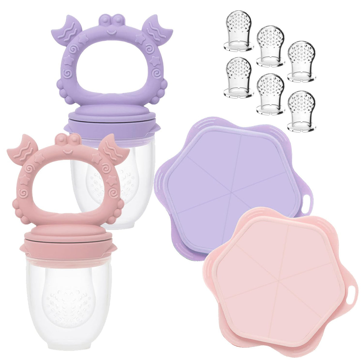 Ginbear baby fruit feeder pink with ergonomic grip for independent feeding.
