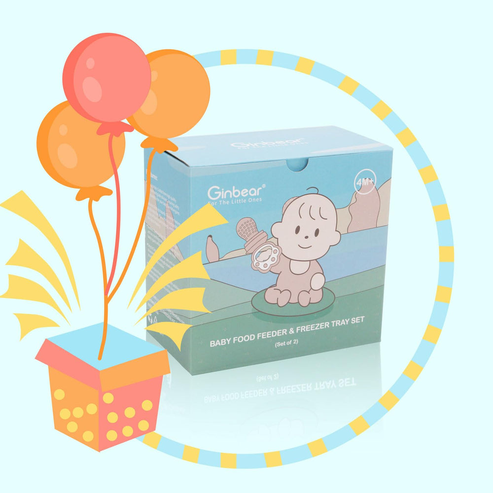 Ginbear baby snack time with feeder supports self-feeding and teething comfort.