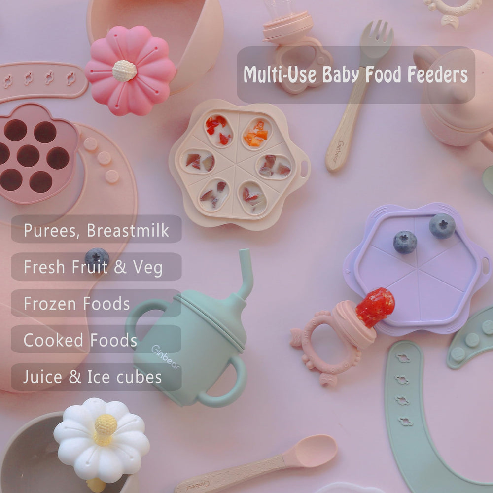 Ginbear silicone feeder closeup highlights soft, baby-friendly material.
