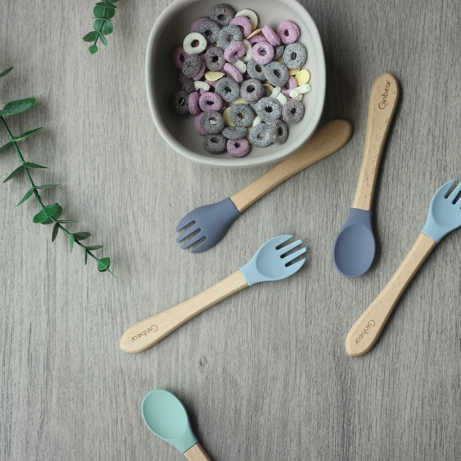Ginbear silicone fork soft-tip head designed for safe gum-friendly meals.