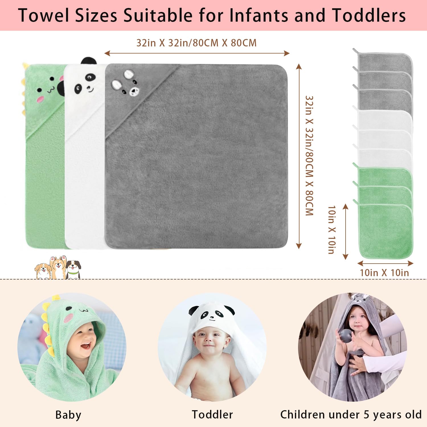 GINUMWA hooded towel gray bear pattern, gentle wrap after bath