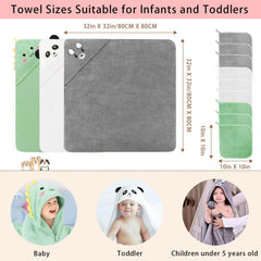 GINUMWA hooded towel gray bear pattern, gentle wrap after bath