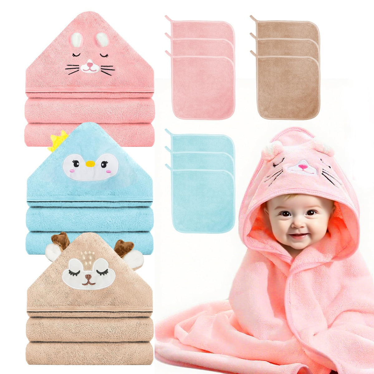 GINUMWA pink tiger hooded towel for warm bath time
