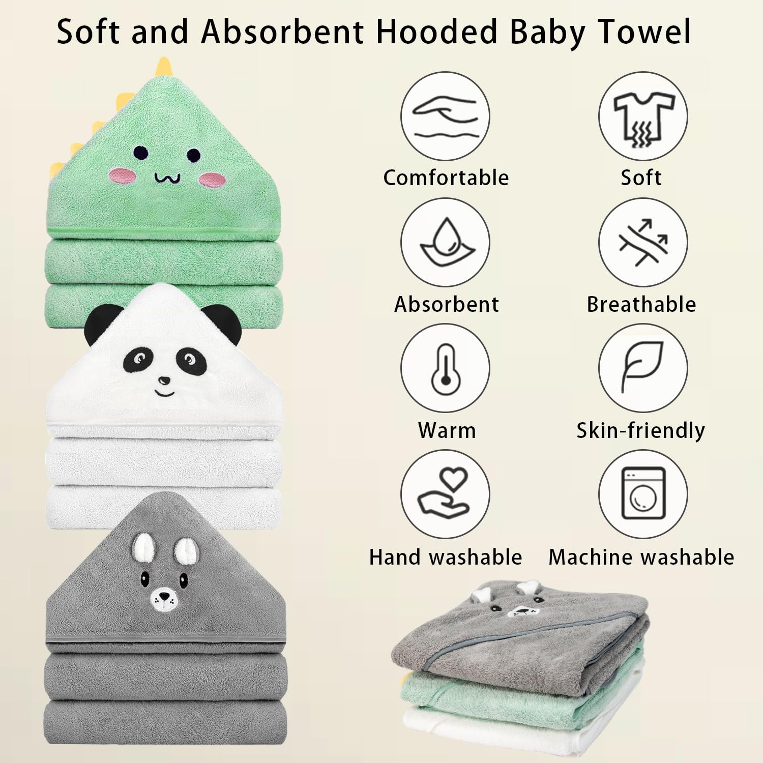 GINUMWA hooded towel white panda pattern, keeps baby warm after bath