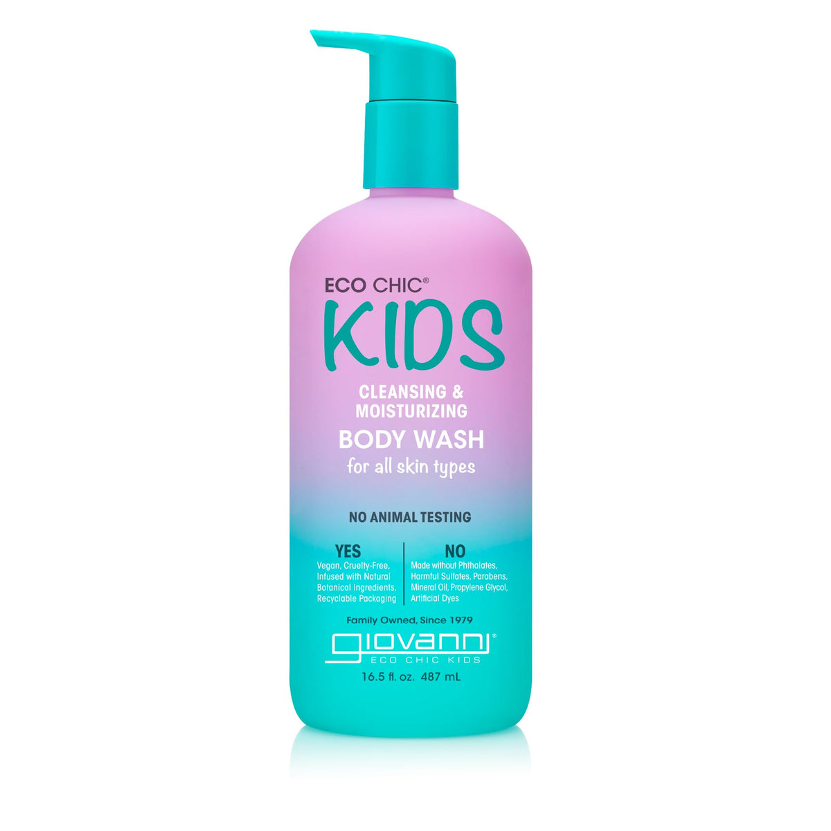 GIOVANNI Eco Chic KIDs bottle pour demonstrates gentle cleansing for kids' skin.