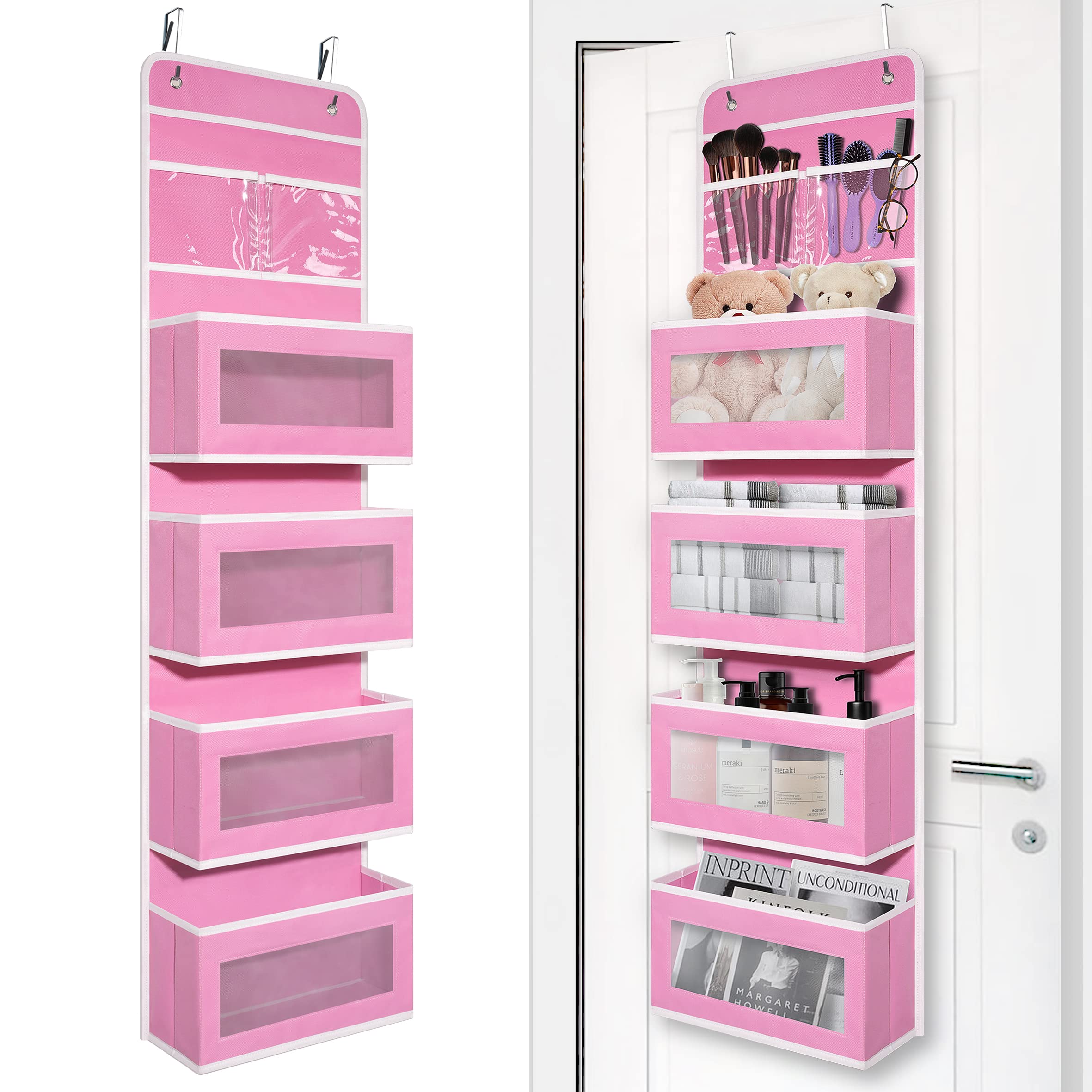 Giraffe Creation over door organizer with four pockets provides quick content visibility.