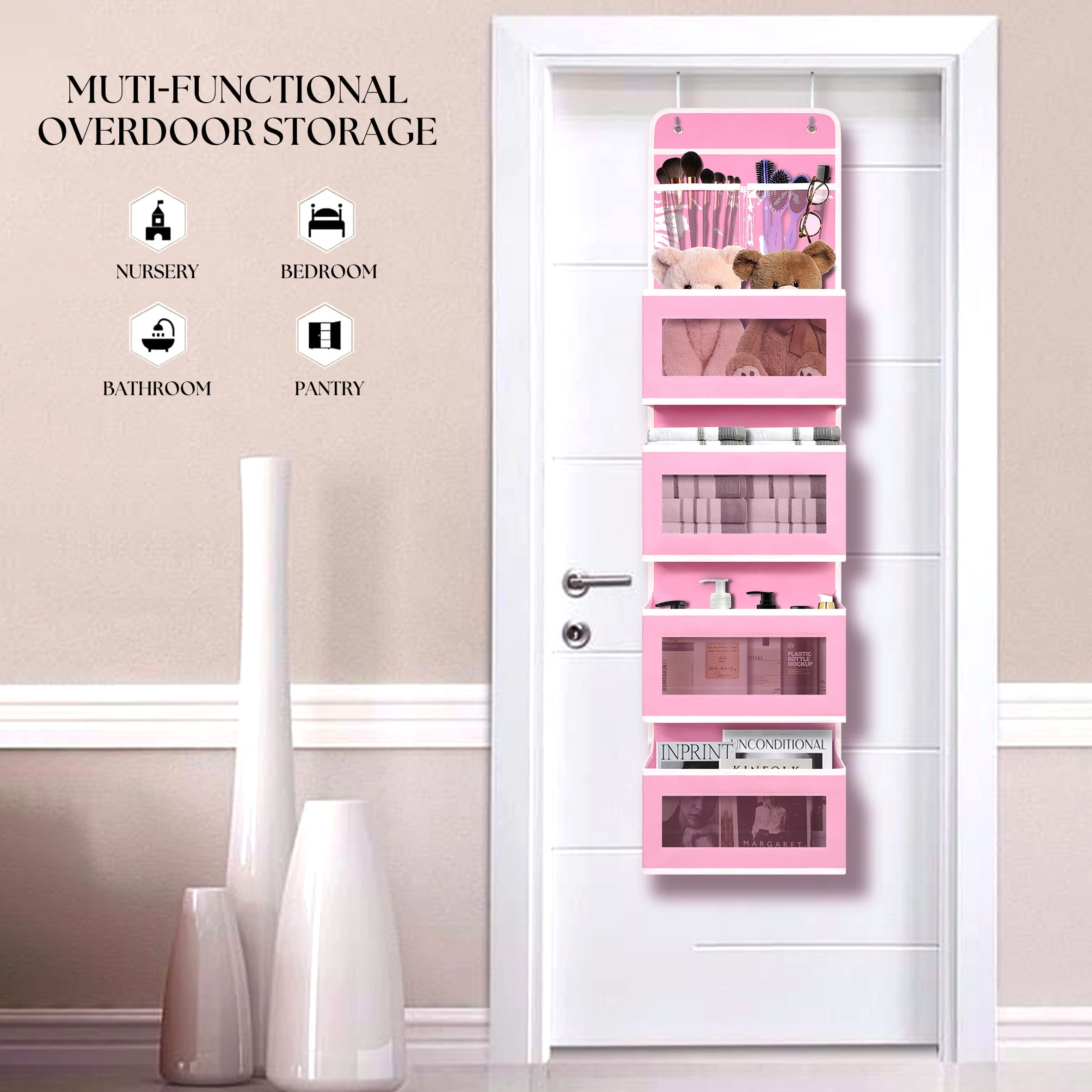 Giraffe Creation door organizer front PVC window aids quick content identification.