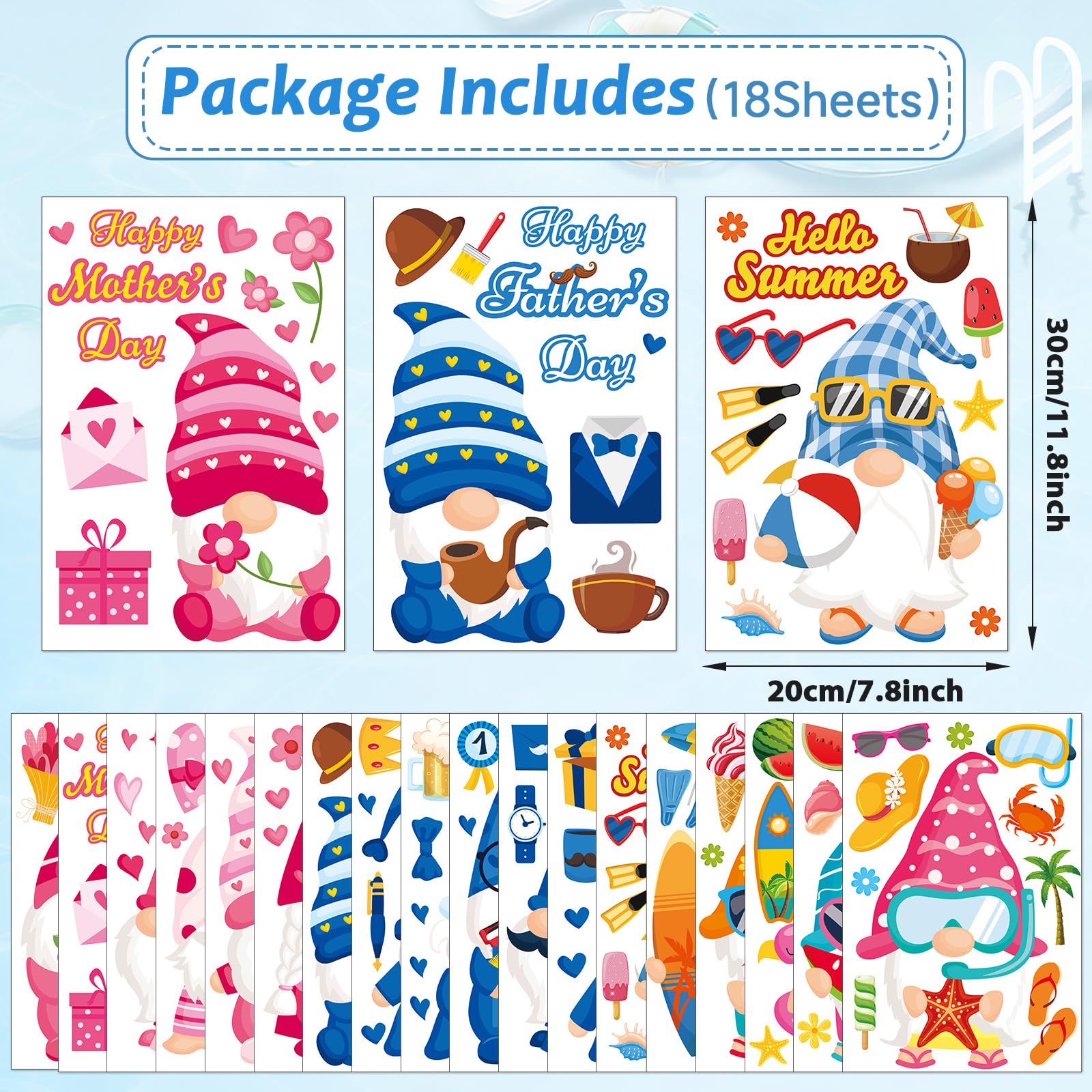 gisgfim Father's Day gnome window clings add a playful touch to classrooms or homes.