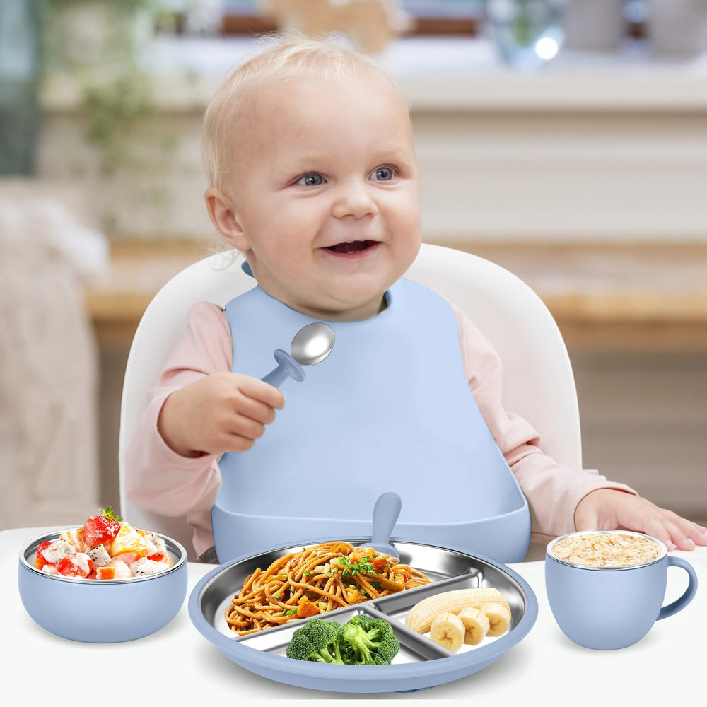 Gksuu baby bib spoon fork and cup pack supports independent eating