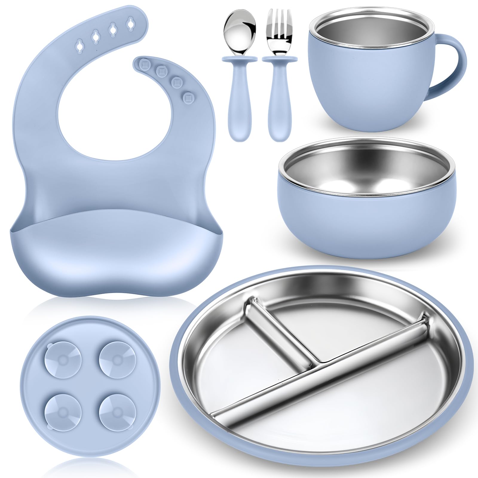 Gksuu stainless steel toddler plates and bowls with suction base for mess-free meals
