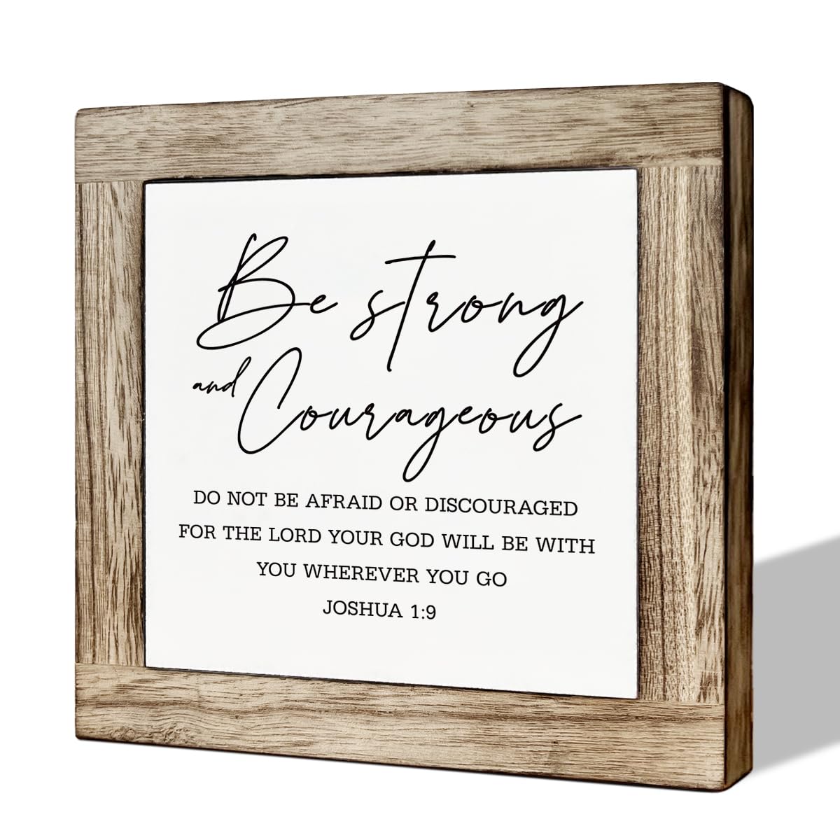Gkwa Joshua 1:9 pine wood sign in rustic living room decor