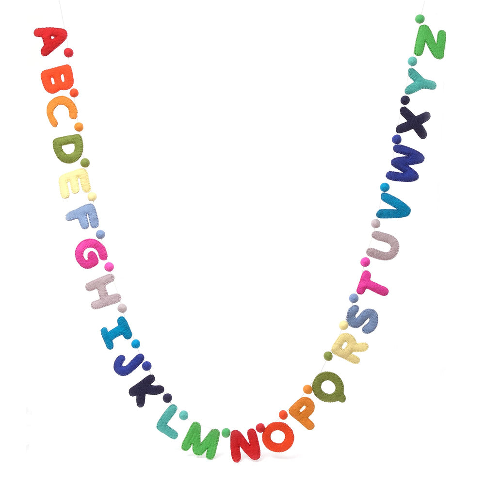 Glaciart One alphabet garland letters brighten classrooms and nurseries for ABC practice.