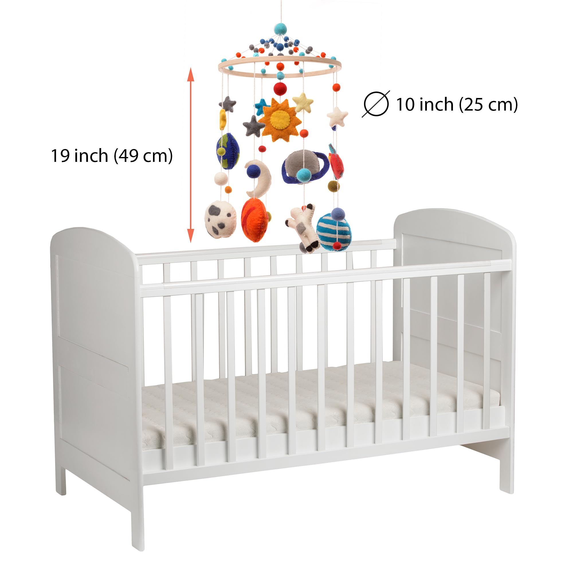 Glaciart One space nursery mobile hanging loop enables easy ceiling setup.