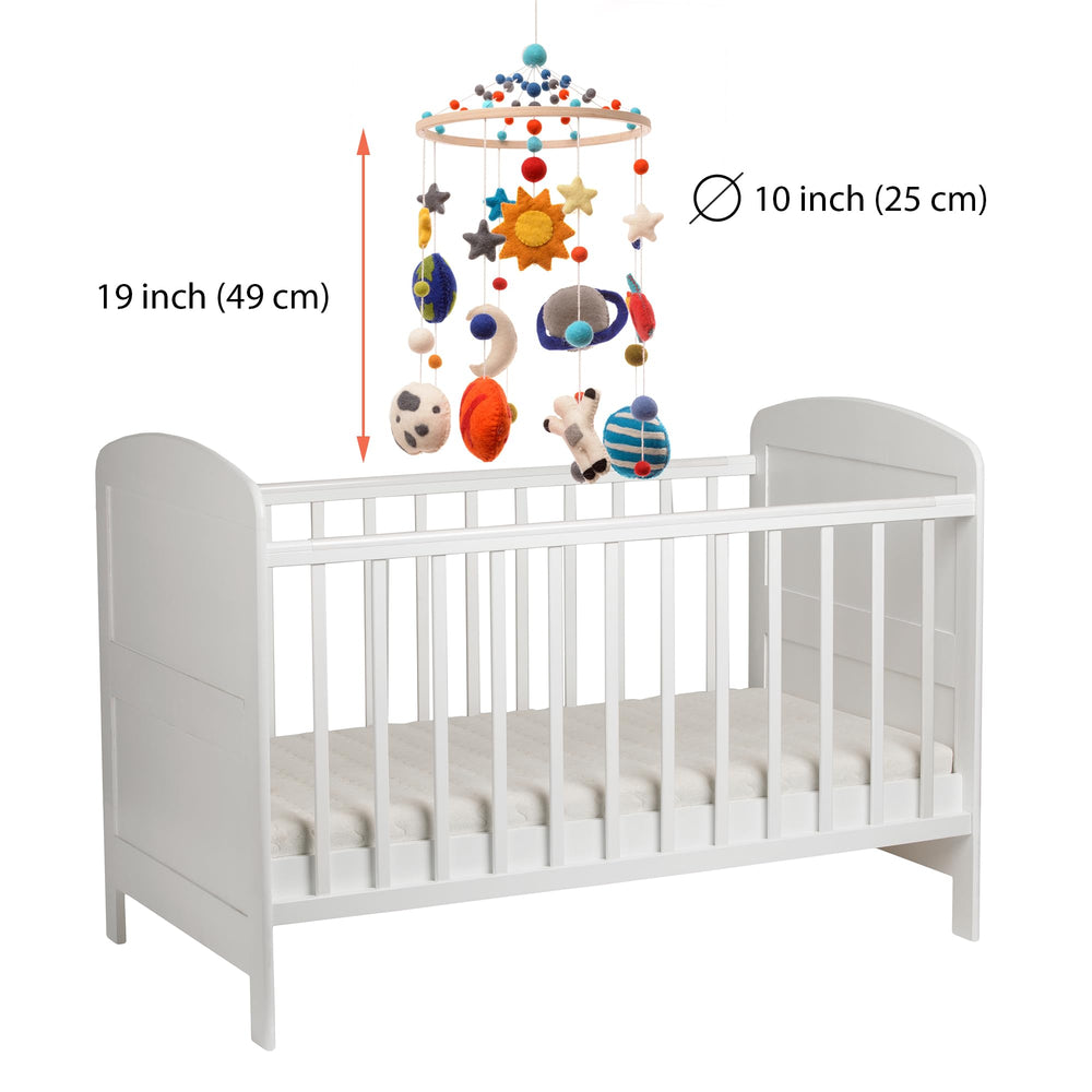 Glaciart One space nursery mobile hanging loop enables easy ceiling setup.