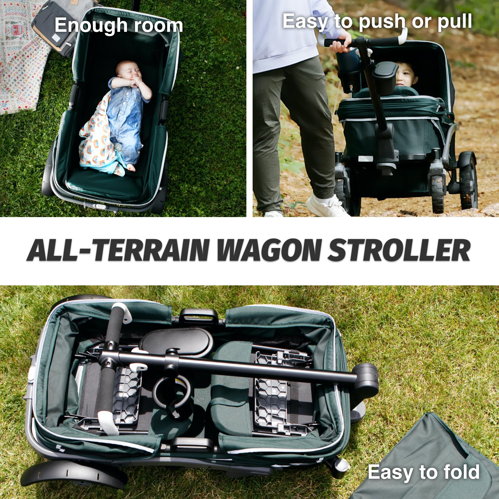 Gladly Family Anthem4 wagon with removable XL canopies for sun and rain protection.