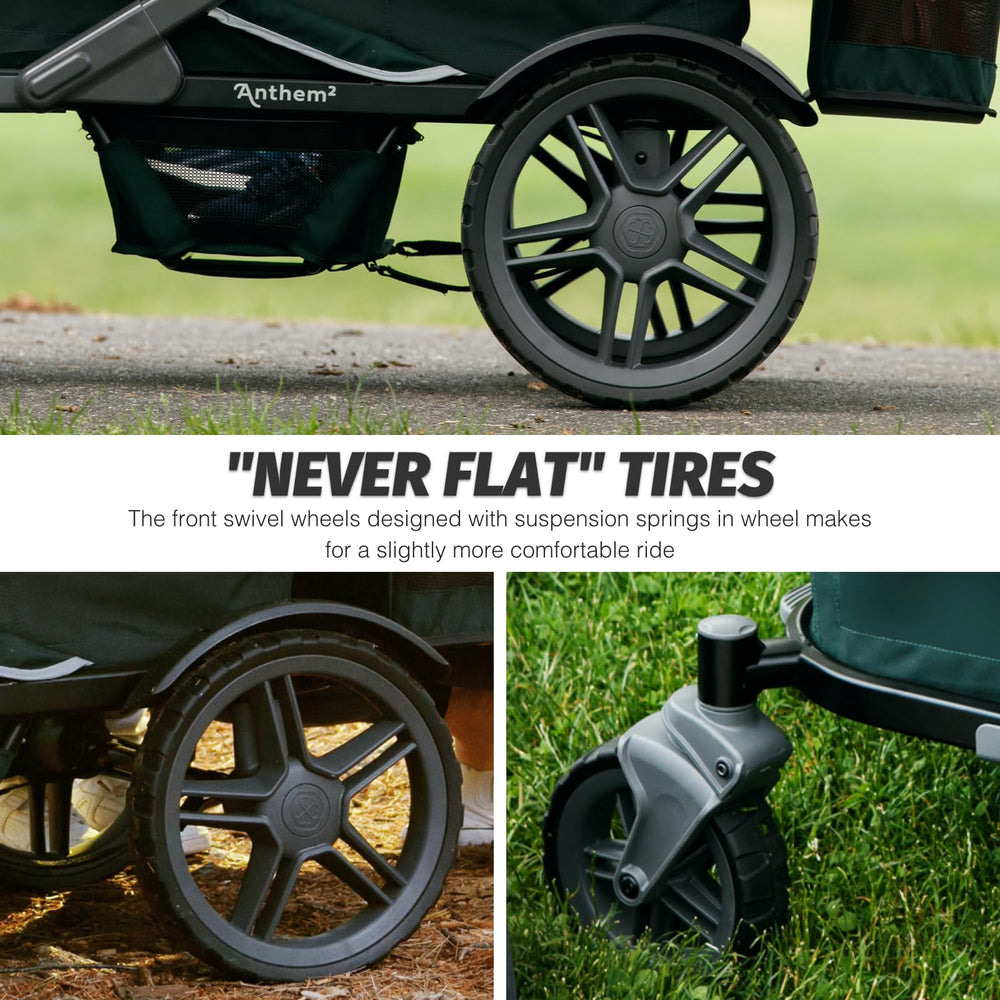 Gladly Family Anthem4 rugged wheels ideal for uneven outdoor surfaces.