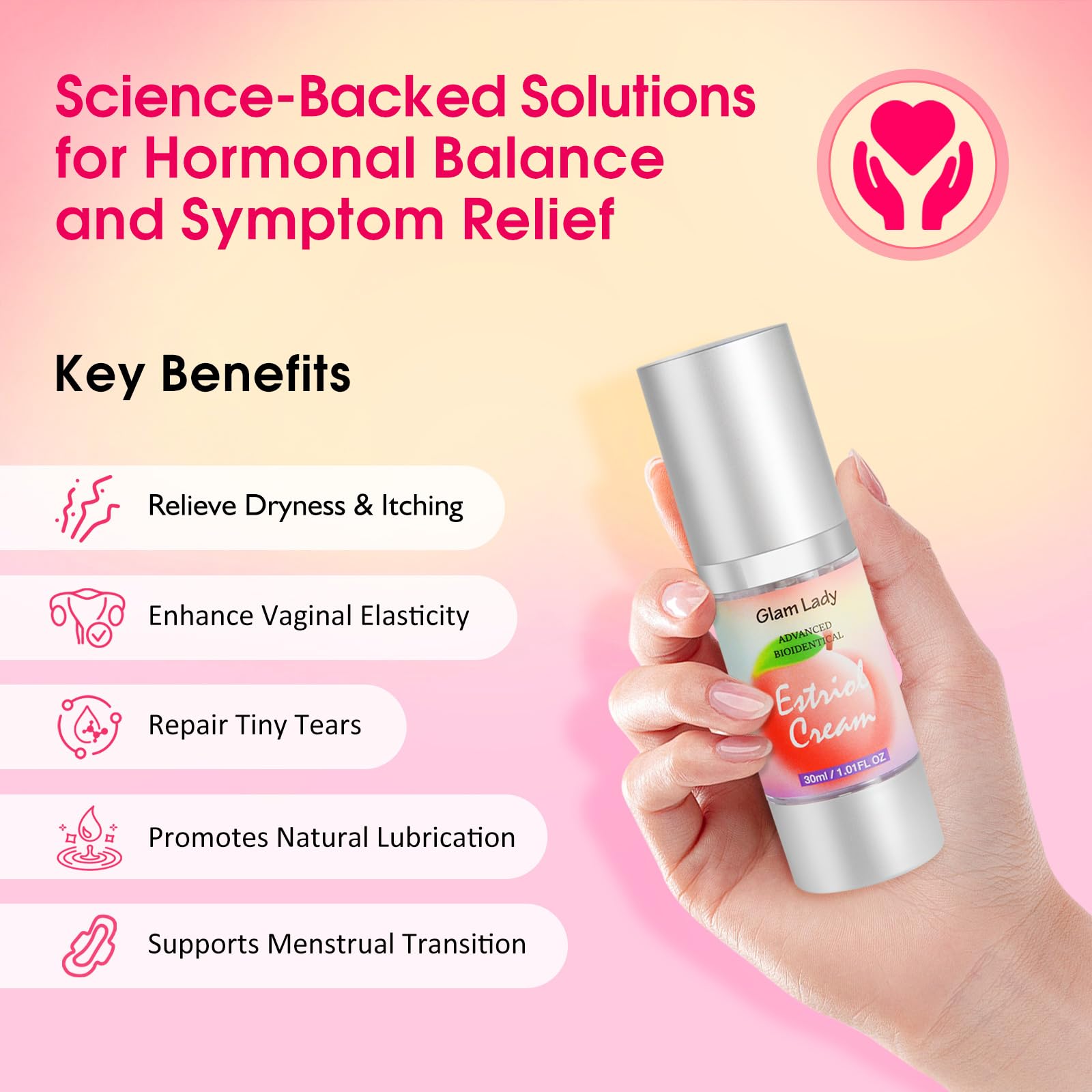 Glam Lady Bioidentical Estriol Cream packaging signals premium care.