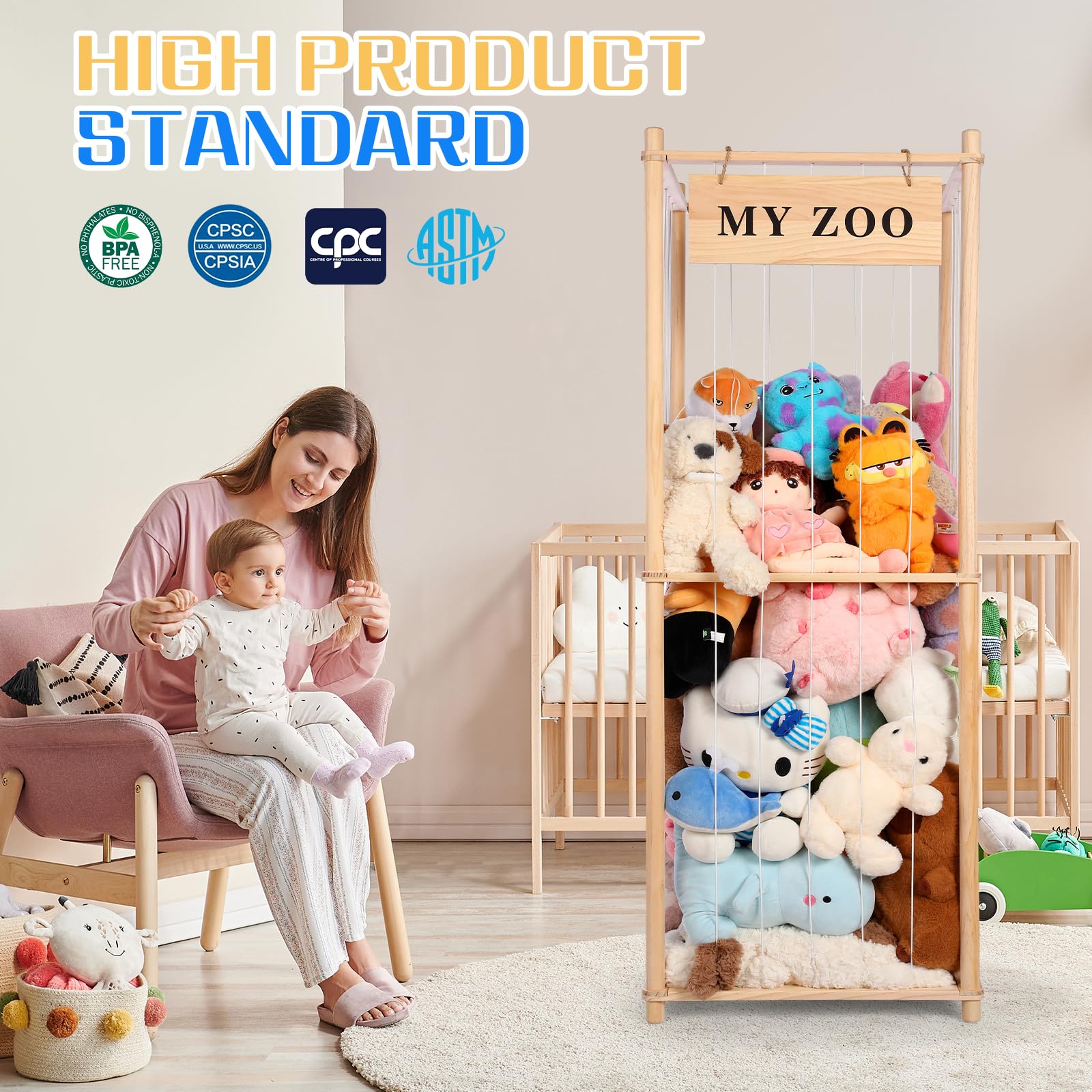 GLDZI storage rack keeps plushies visible and secure with elastic cords.