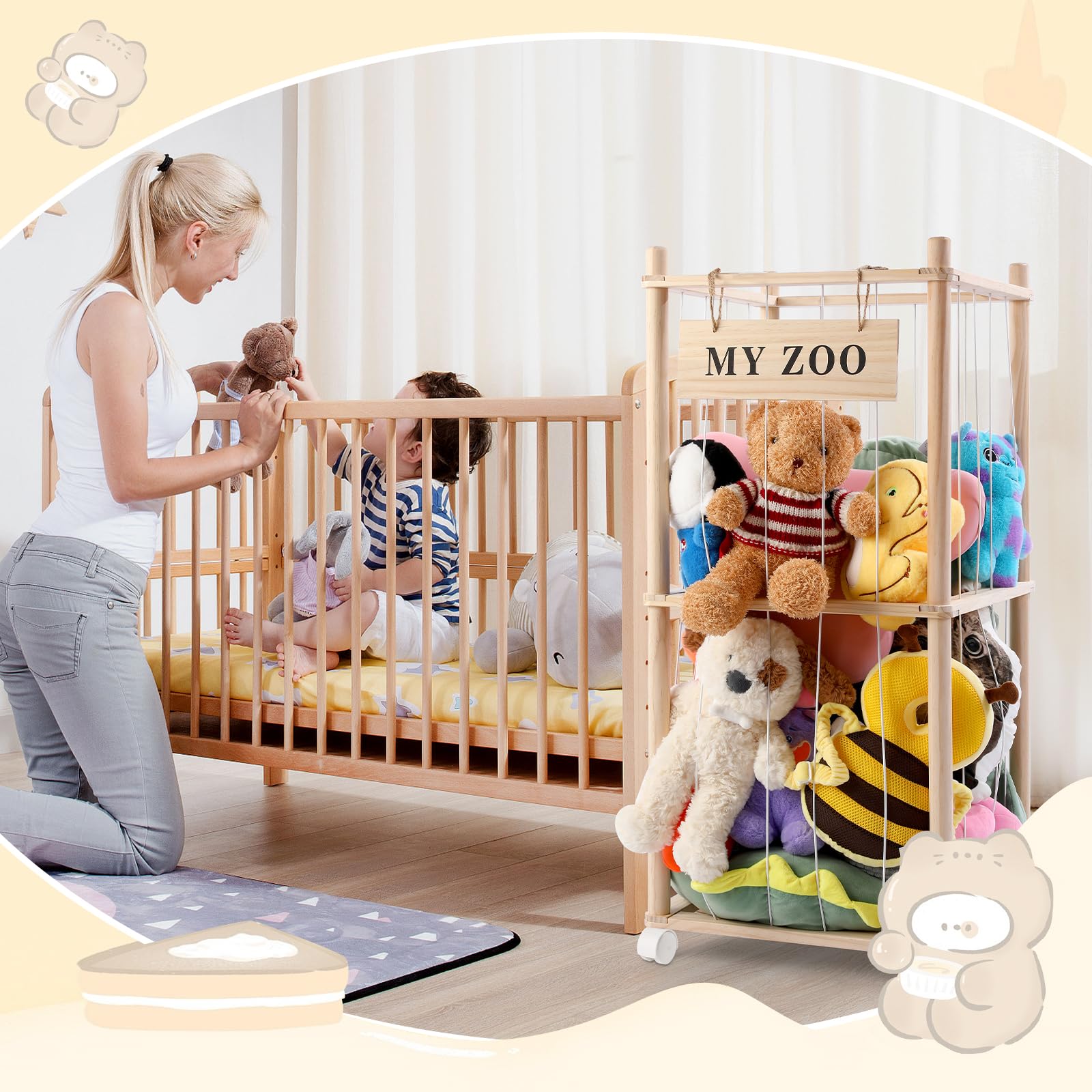 GLDZI space-saving toy organizer holds plush, blankets, and pillows.
