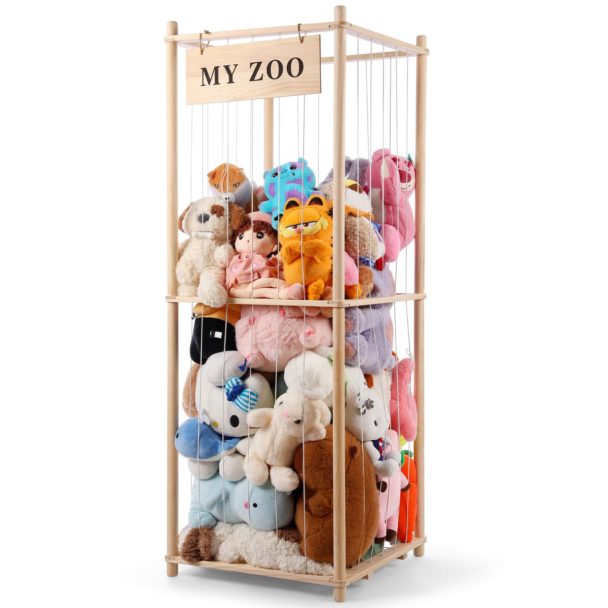 GLDZI stuffed animal storage zoo vertical wooden frame for space-saving toy organization.