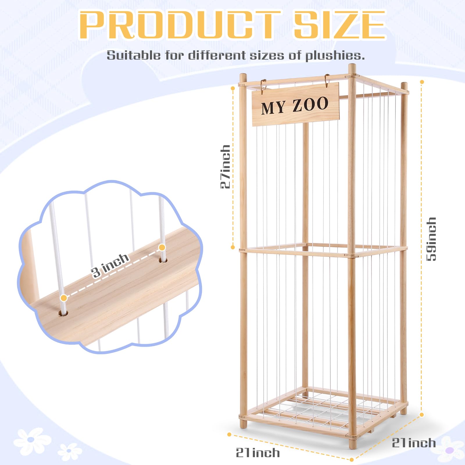 GLDZI wooden organizer with durable frame keeps plushies accessible in playrooms.