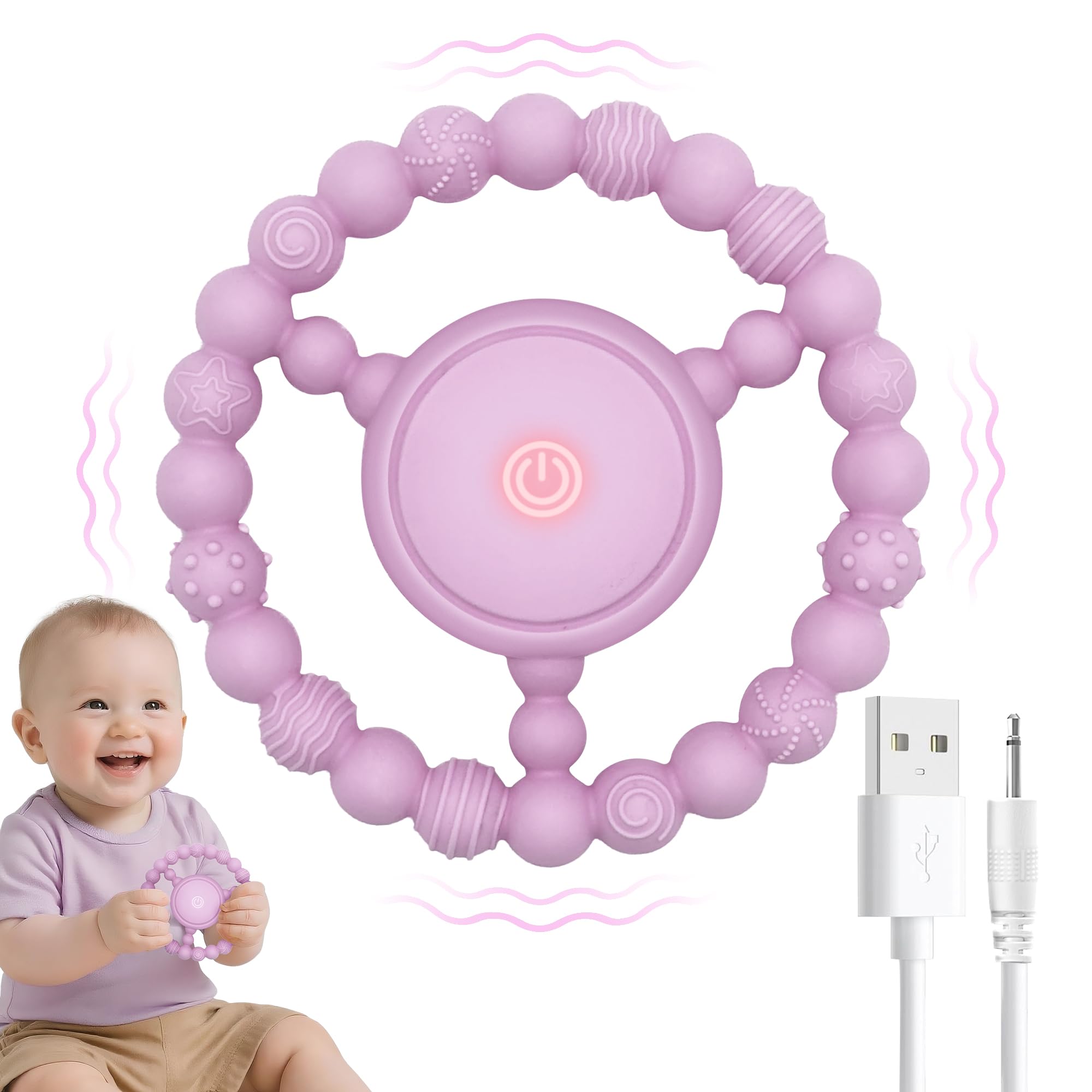 GLEEHAPY vibrating sensory chew toy pink for calming teething and sensory comfort during play