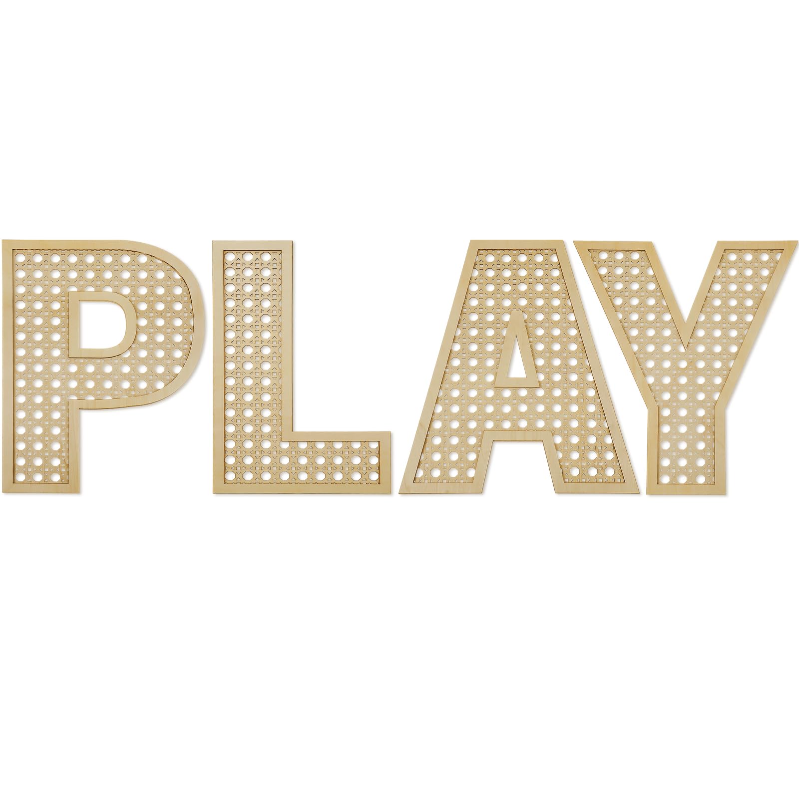 GlikCeil rattan letters set on wall creating a chic boho playroom focal point