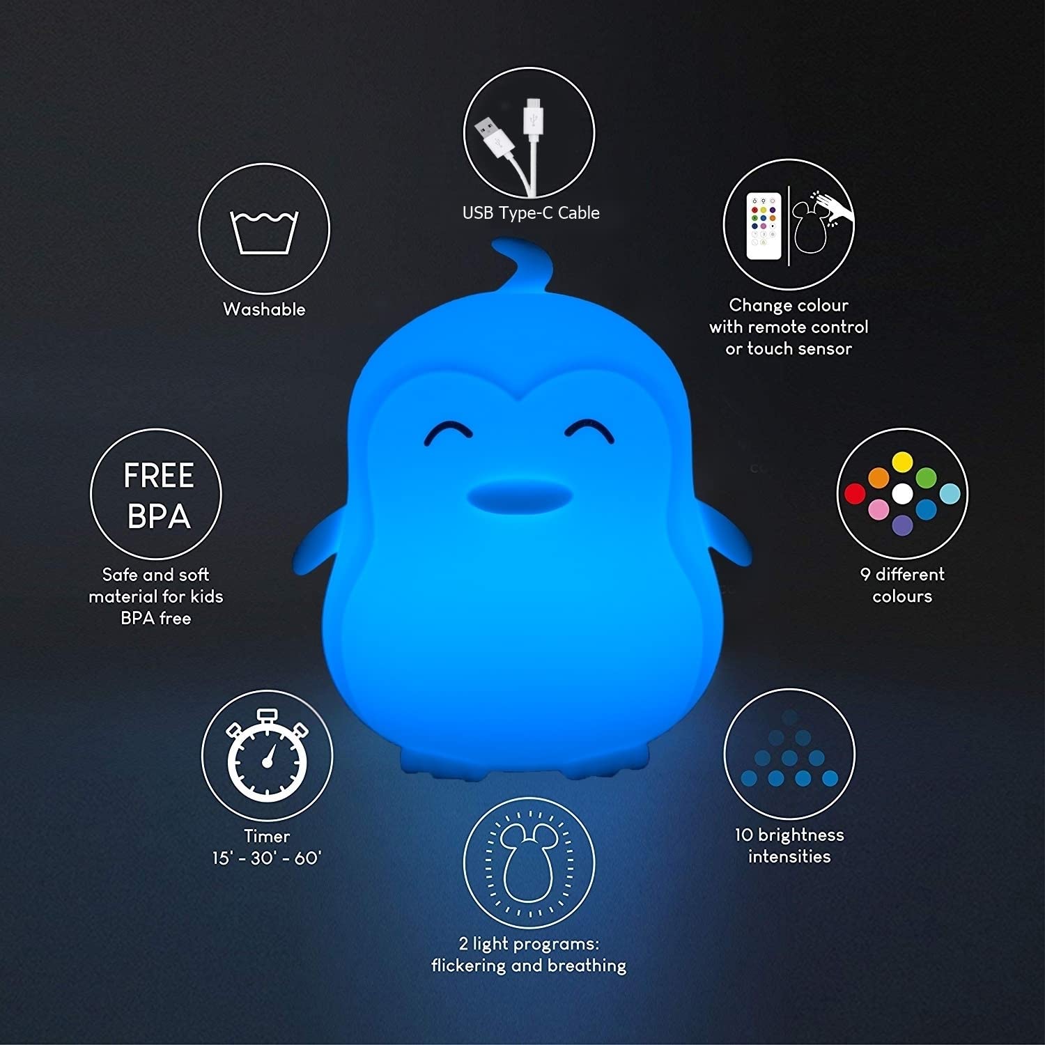 Glinrui penguin night light in multicolor mode for imagination.