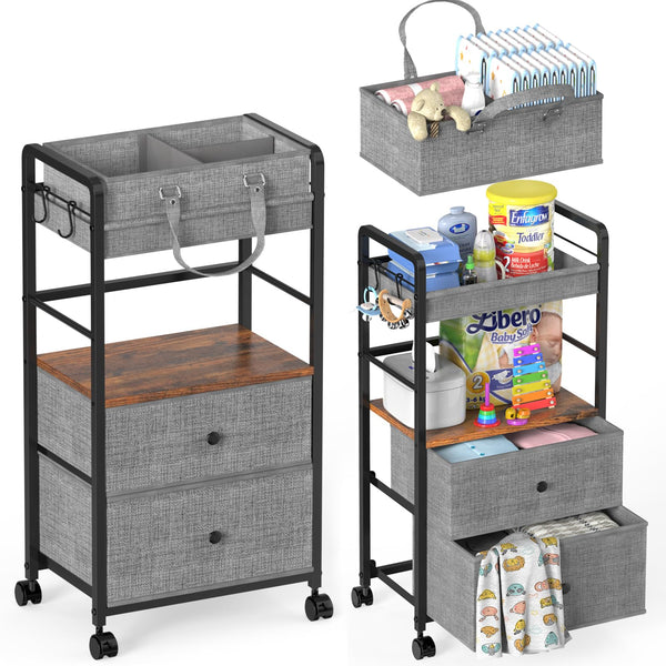 GLISWAM 2-in-1 diaper caddy with drawers for organized baby care