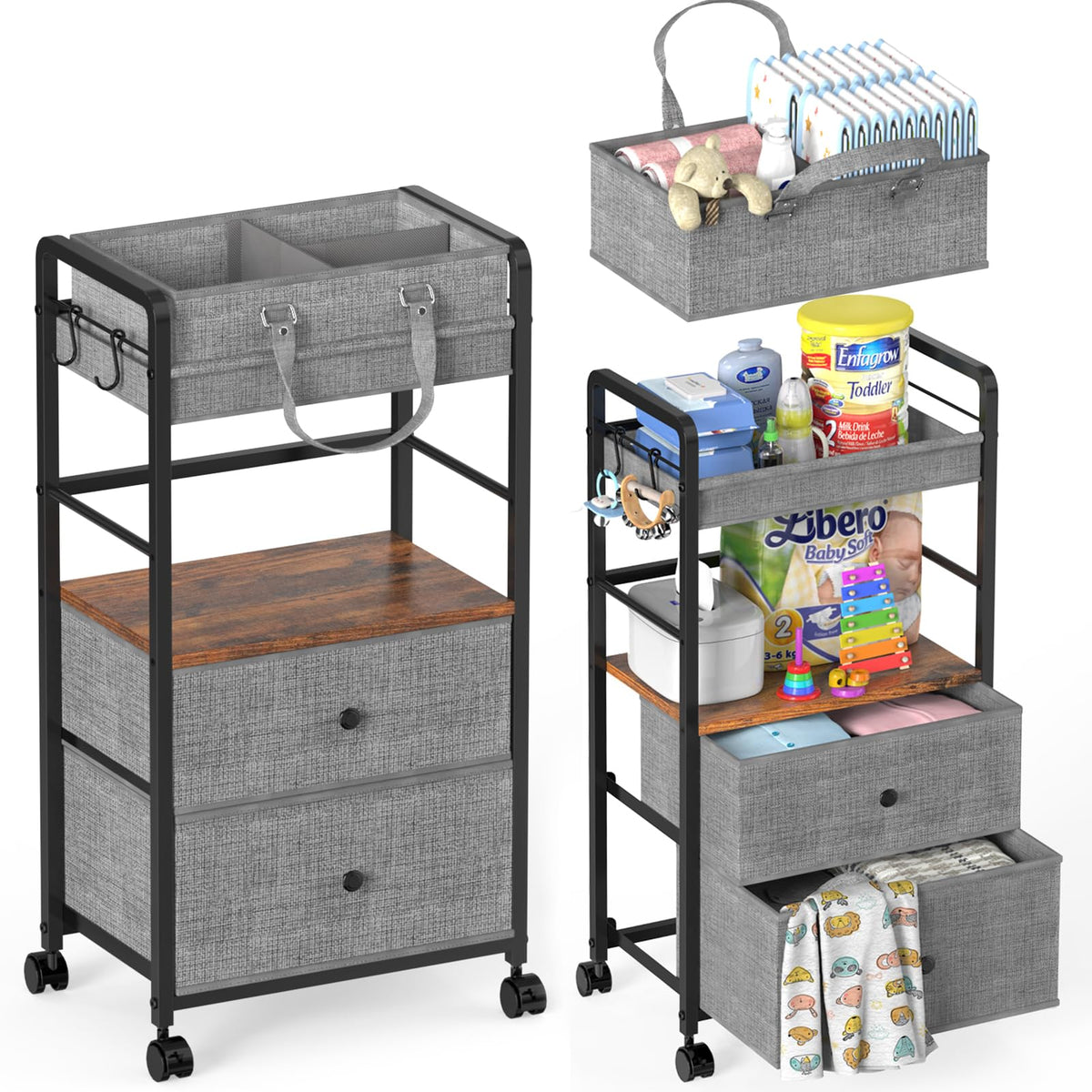 GLISWAM 2-in-1 diaper caddy with drawers for organized baby care