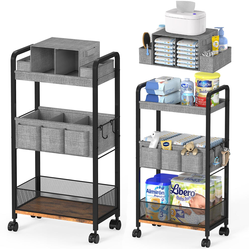 GLISWAM 2In1 diaper caddy top view showing large storage and adjustable dividers for easy organization.