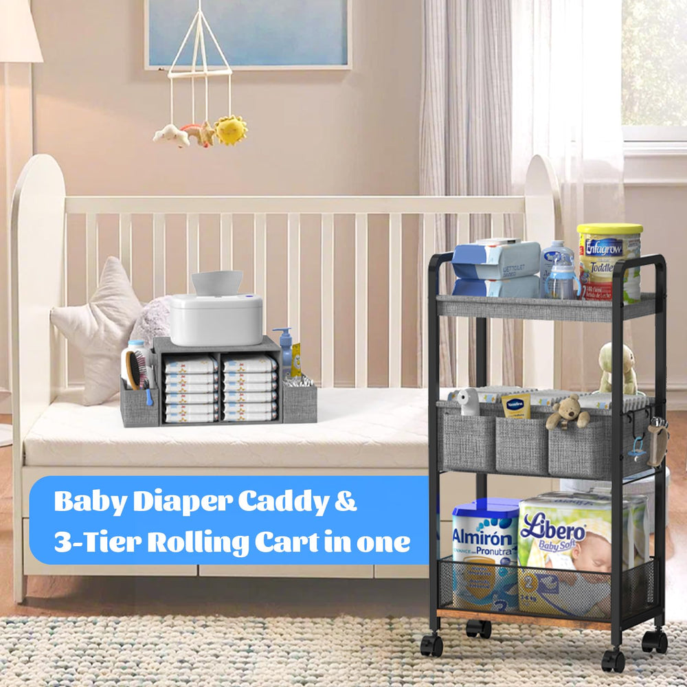 GLISWAM 3-tier diaper cart being assembled with sturdy frame and dividers.