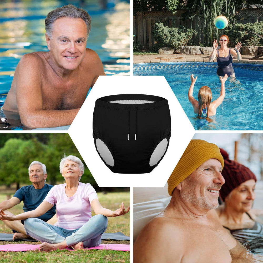 Glitopper adult swim diapers waterproof layer ensures leak resistance for pool time.