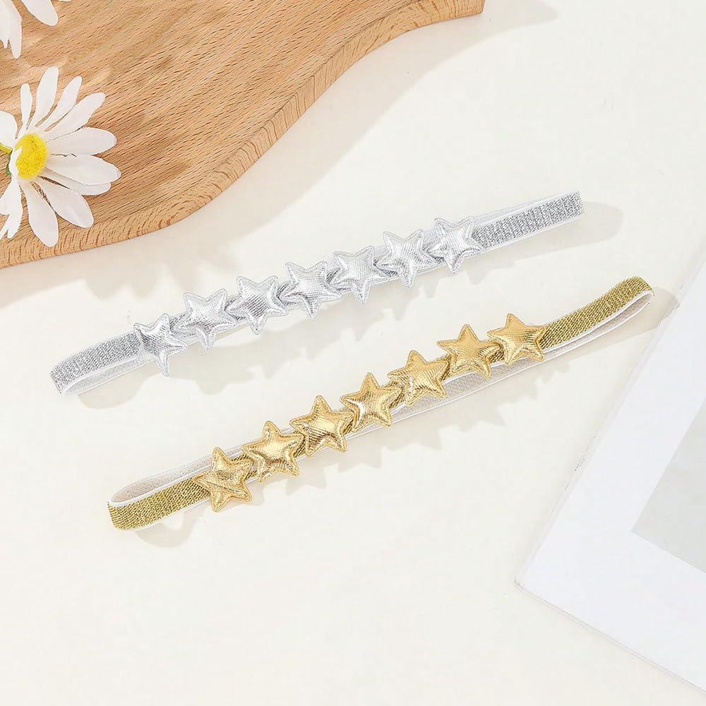 Glitter Star Headband side view demonstrates slim, gentle fit.