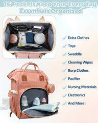GLIXAVIA pink diaper bag changing pad included for on-the-go changes.