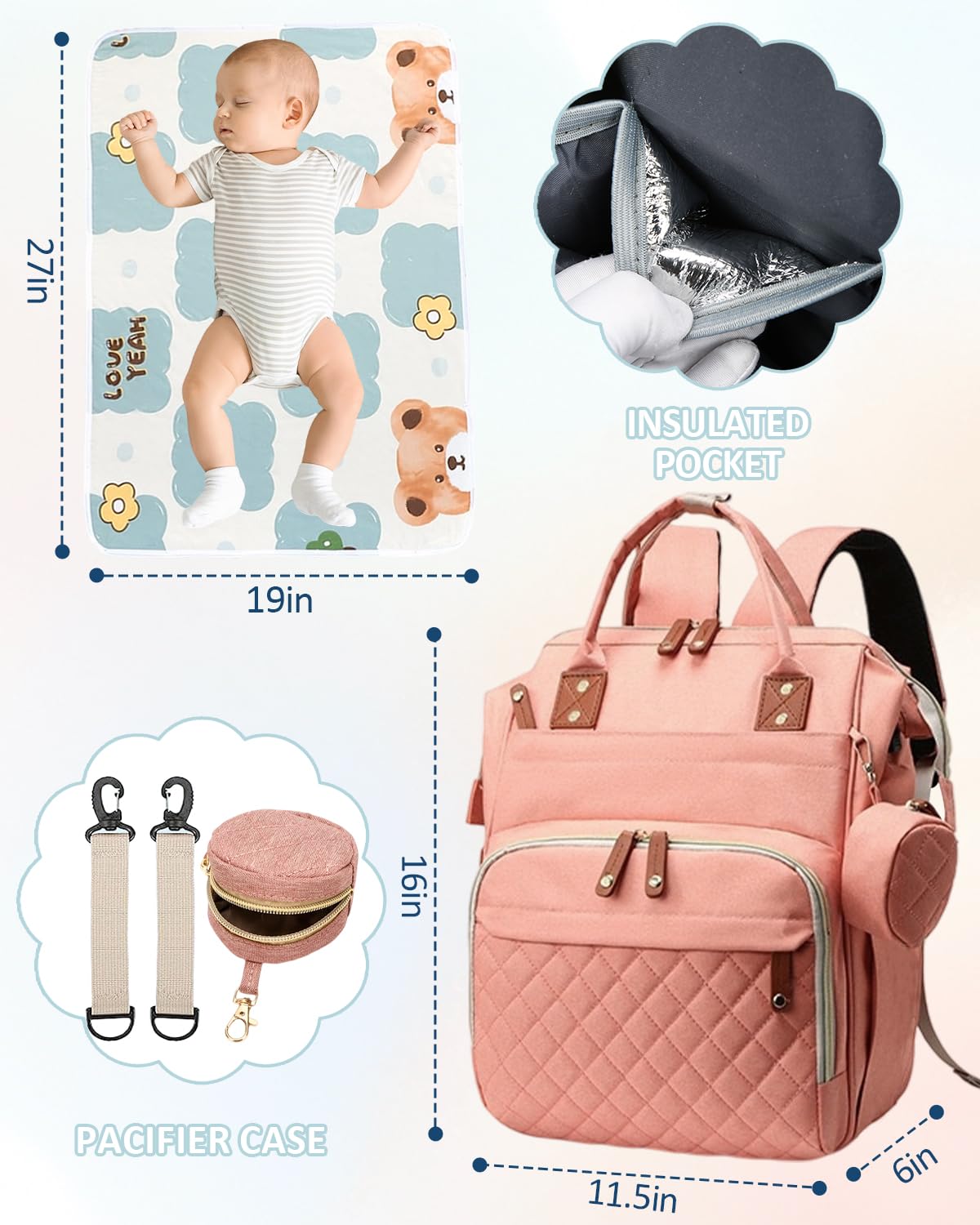 GLIXAVIA pink diaper bag pacifier case keeps pacifiers clean and accessible.