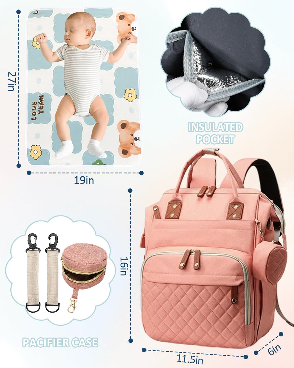 GLIXAVIA pink diaper bag pacifier case keeps pacifiers clean and accessible.