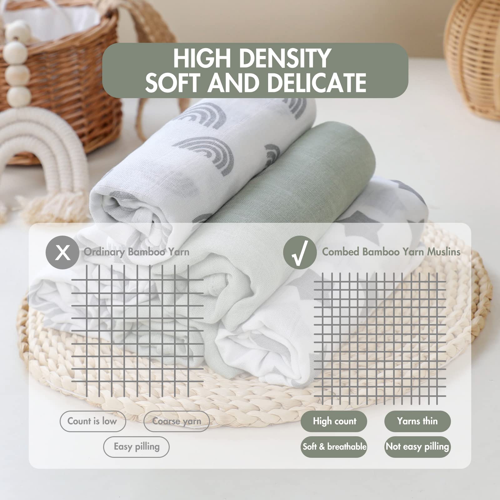 GLLQUEN BABY bamboo-viscose-cotton blend fabric is breathable and soft for all seasons.