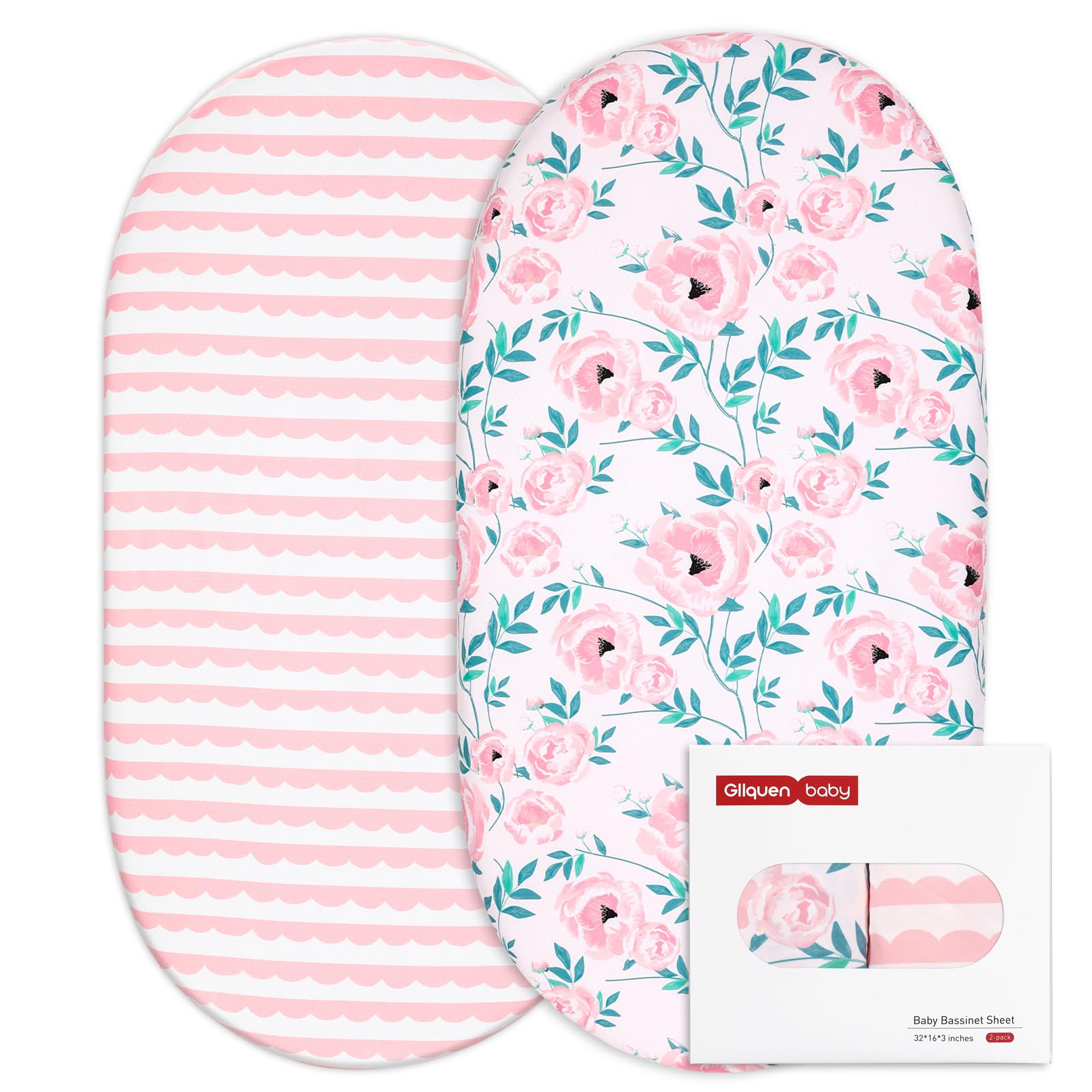 GLLQUEN BABY bassinet sheets in pink flower pattern for breathable sleep