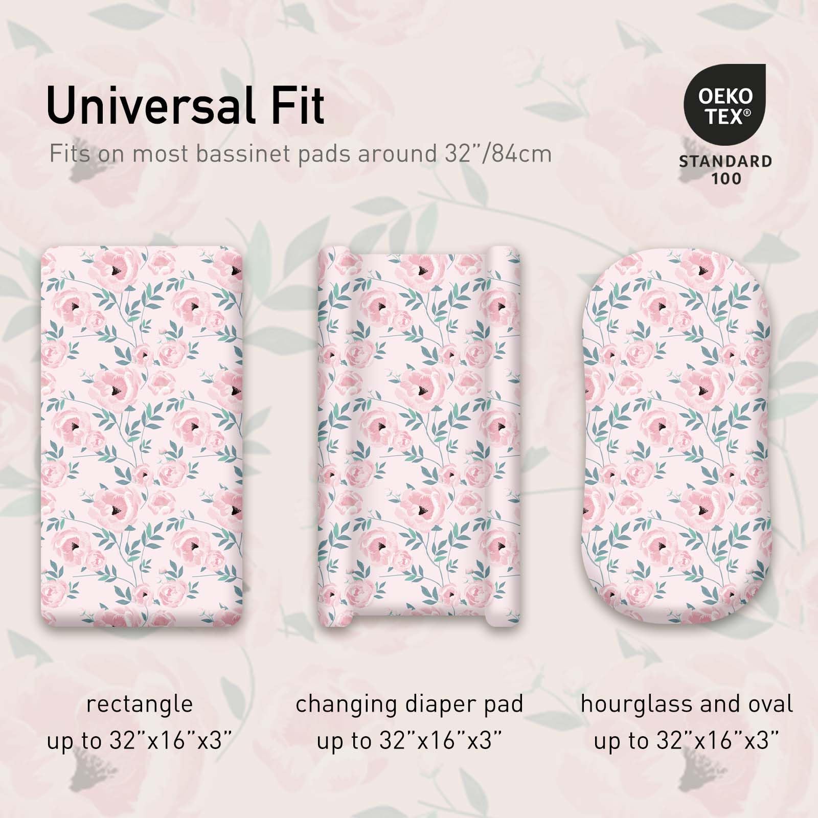 GLLQUEN BABY sheets shown with oval or rectangular cradle illustrate compatibility